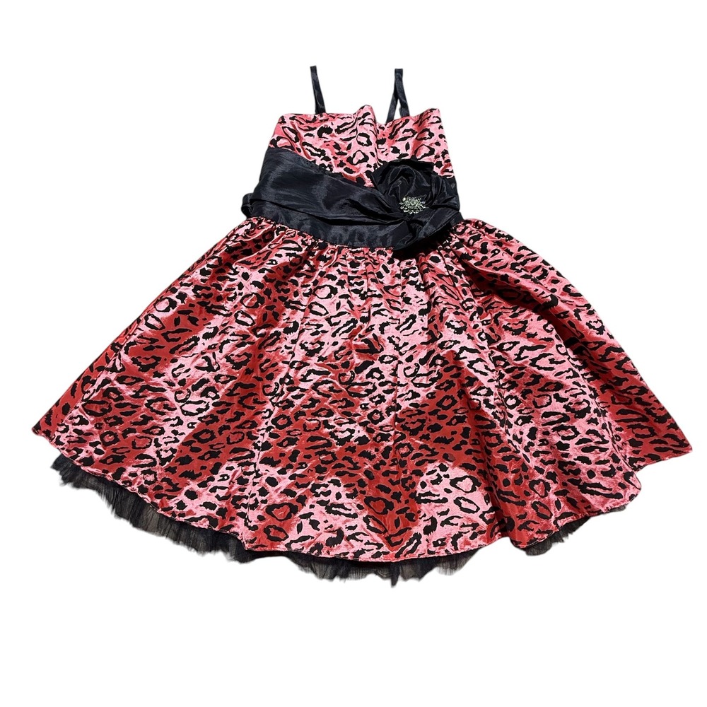 Y2K Cecil Kid Dress Pink Leopard Print Satin Tulle Party Gown Retro Kids 7/8